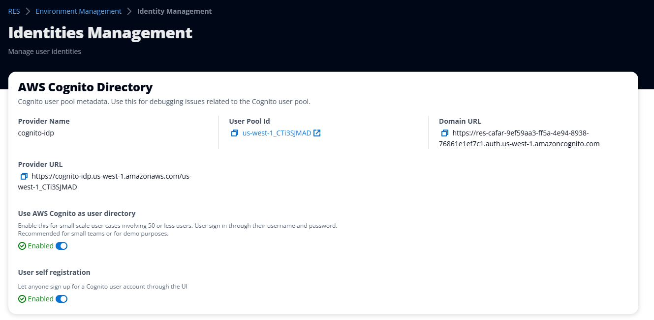 シークレットディレクトリ設定を示す ID 管理ページ