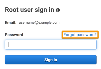 
                   AWS Management Console ページで強調表示されたパスワードを忘れた場合のリンク。
               