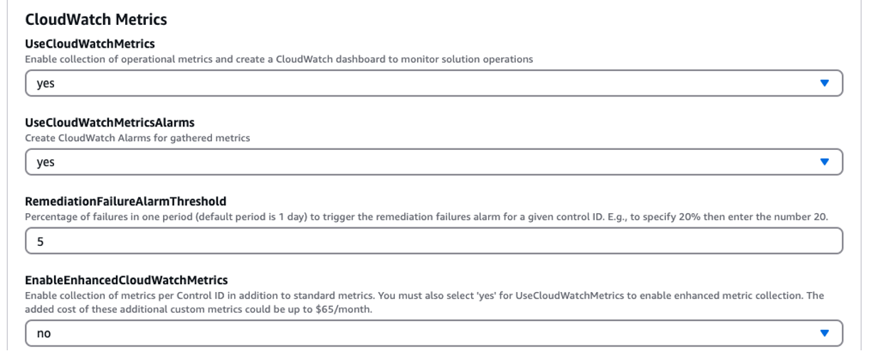 CloudWatch メトリクステンプレートパラメータ。