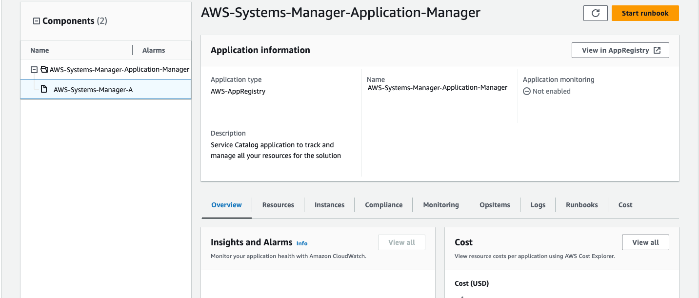 Application Manager に表示される AWS ソリューションスタック