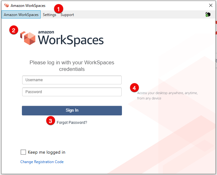 WorkSpaces クライアントのサインイン画面