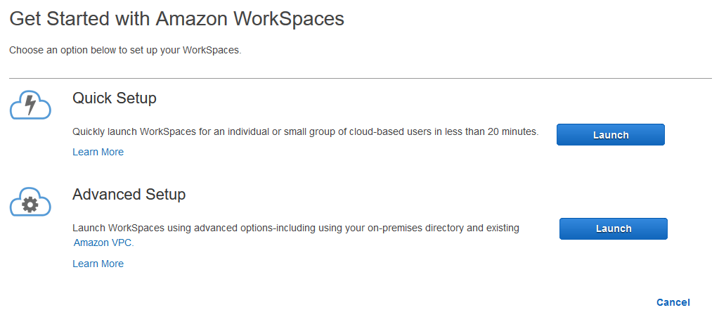 Amazon Workspaces 高速セットアップを開始する Amazon Workspaces