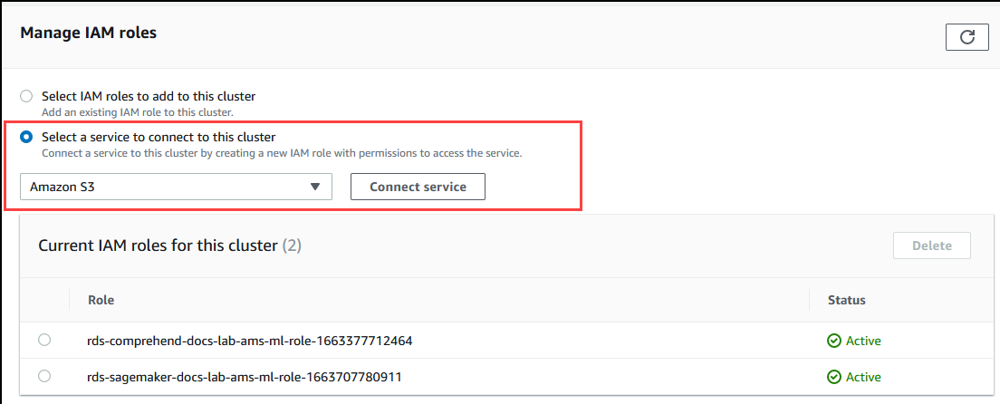 
          Aurora MySQL DB 클러스터에 통합하기 위한 서비스로 Amazon S3를 선택합니다.
        