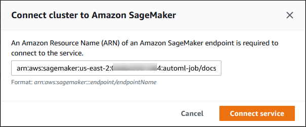 
            구성 프로세스 중에 입력한 SageMaker 엔드포인트의 Amazon 리소스 이름(ARN)을 보여주는 이미지.
          