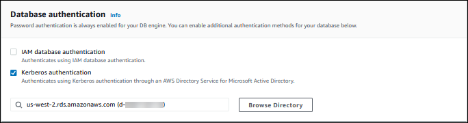 DB 클러스터를 생성할 때의 Kerberos 인증 설정