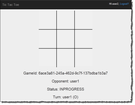 진행 중인 게임 상태가 있는 빈 tic-tac-toe 그리드의 스크린샷입니다.