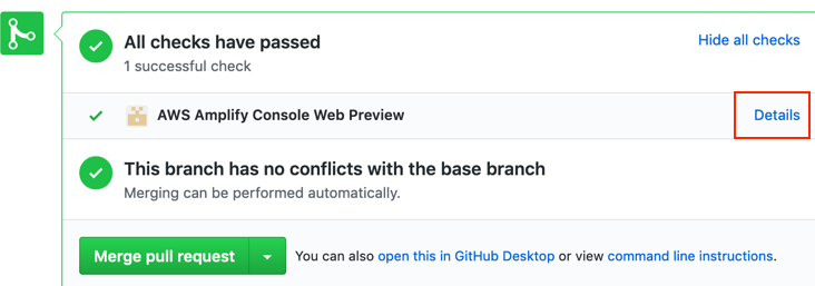 
            GitHub 계정의 pull 요청입니다. 여기서 세부 정보를 선택하여 미리 보기 URL을 볼 수 있습니다.
         