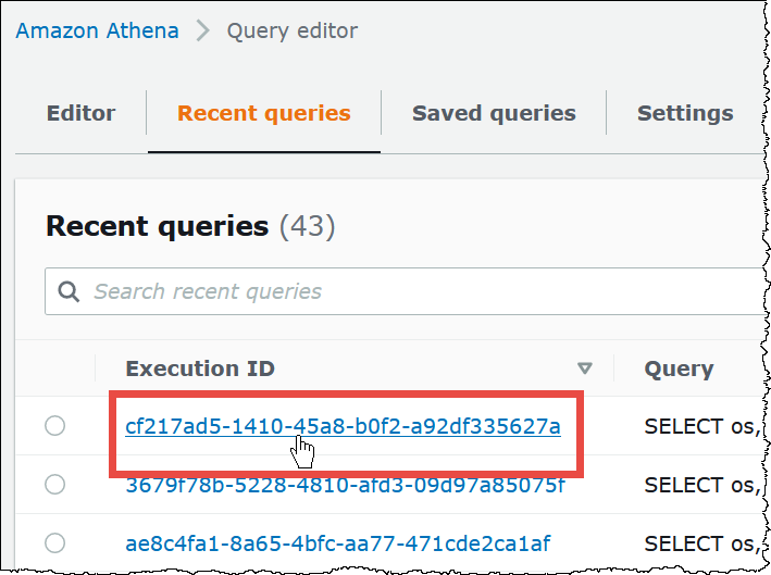 
                        쿼리 편집기에서 보려면 쿼리의 실행 ID를 선택합니다.
                    