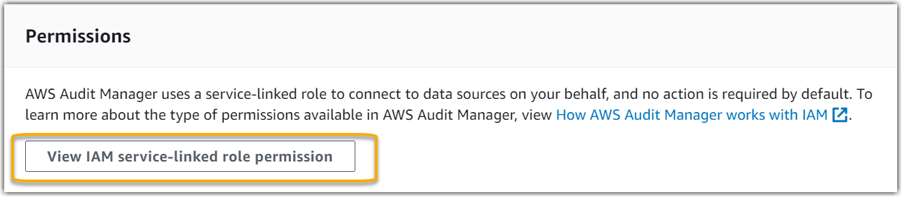 Audit Manager 설정 옵션의 권한 섹션 스크린샷.