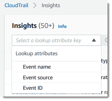 
                CloudTrail Insights 이벤트 목록 필터입니다.
            