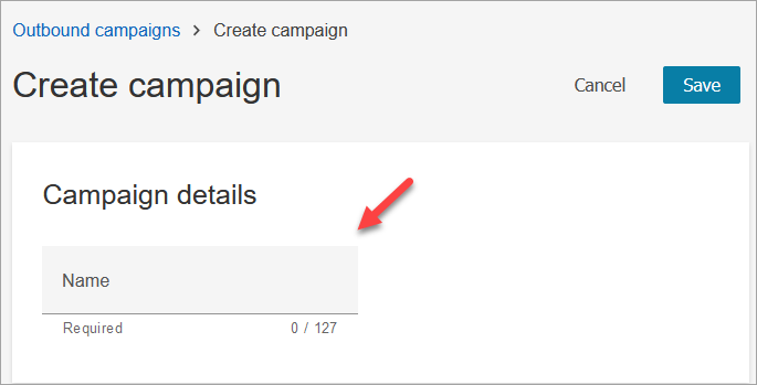 
       캠페인 생성 페이지, 캠페인 세부 정보 섹션을 가리키는 화살표.
      