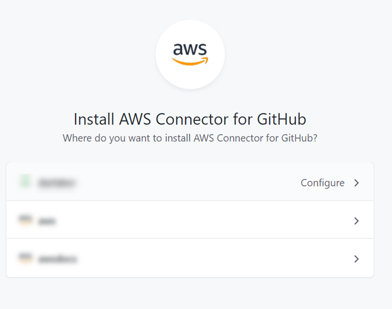 설치용 AWS GitHub 커넥터 페이지를 보여주는 콘솔 스크린샷.