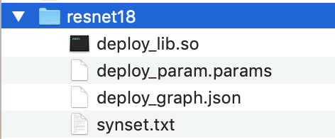 
                            resnet18 컴파일된 모델 디렉터리에 4개의 파일이 포함되어 있습니다.
                        
