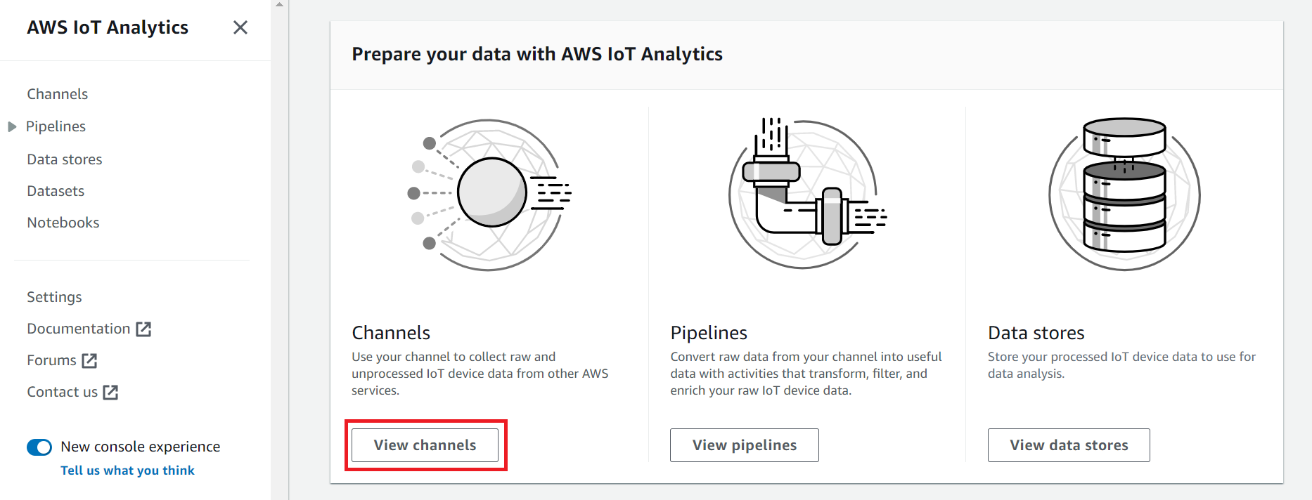 "로 데이터 준비"의 스크린샷 AWS IoT Analytics.