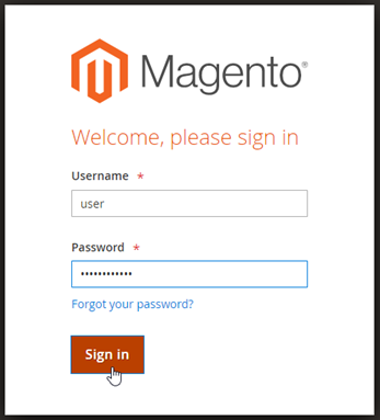 Magento 관리 대시보드 로그인 페이지