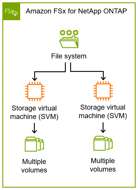 SVM 내의 파일 시스템, SVMs 및 볼륨을 포함한 Amazon FSx for NetApp ONTAP 리소스SVMs