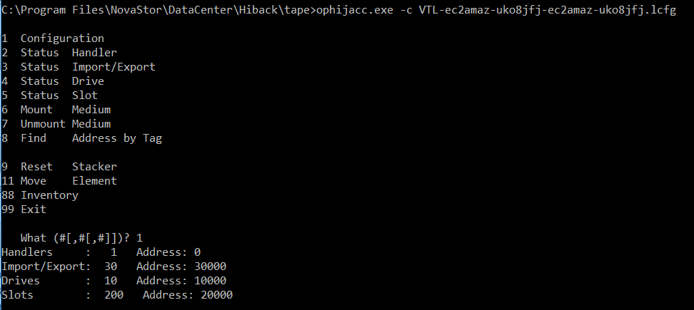 옵션과 파라미터가 지정되어 있는 터미널에서 실행되는 ophijacc.exe 명령입니다.