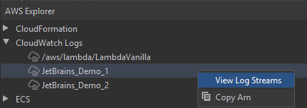 AWS Explorer에서 CloudWatch 로그 그룹의 로그 스트림 보기