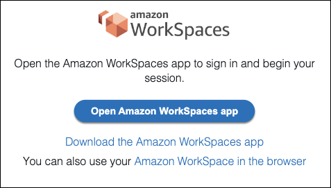 
               WorkSpaces 애플리케이션 리디렉션 페이지 열기
            