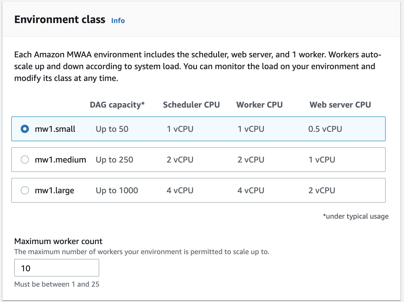 
                This image shows the Environment class on the Amazon MWAA console.
            