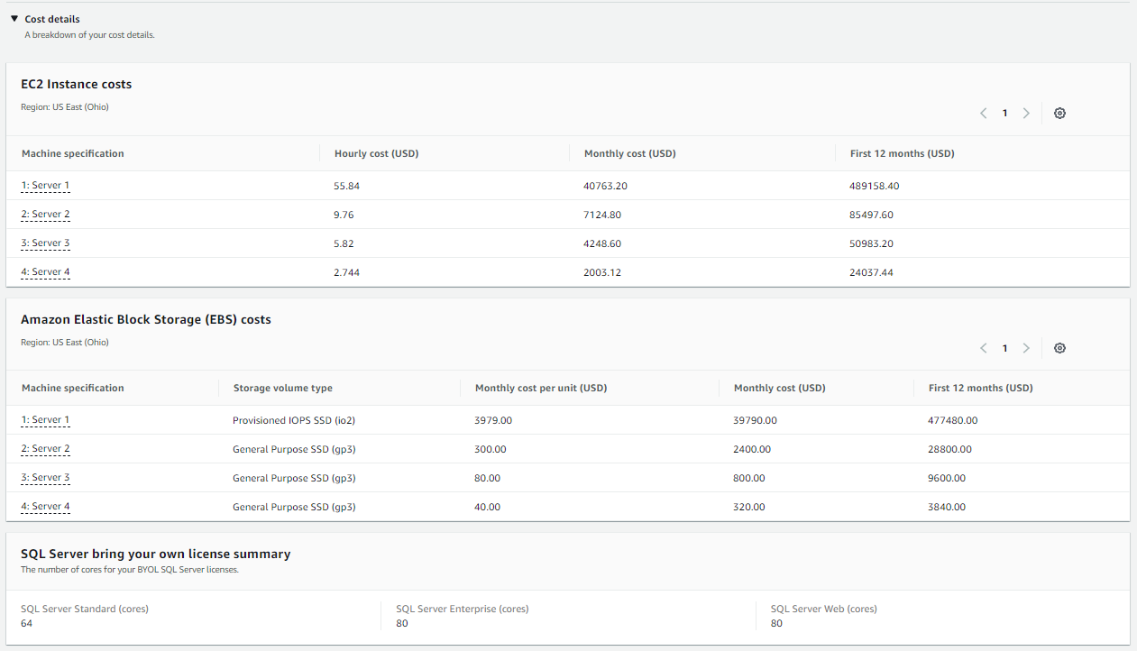 Step 4: Show calculation and cost details - AWS Pricing Calculator