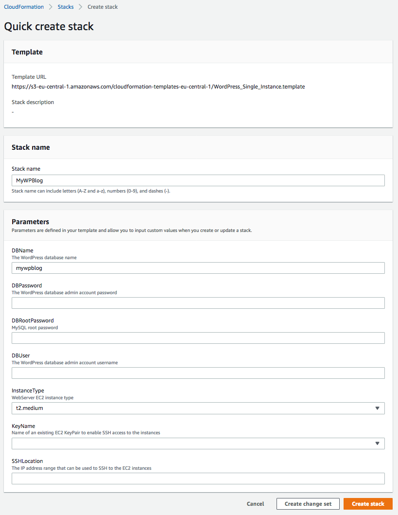 
                Parâmetros no Assistente de criação de pilhas que são preenchidos previamente com os valores da string de consulta de URL.
            