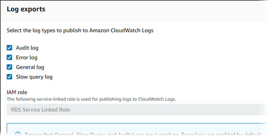 
						Escolher logs para publicar no CloudWatch Logs
					
