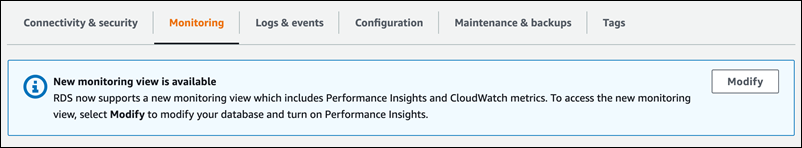 Modifique a instância de banco de dados para ativar o Insights de Performance.