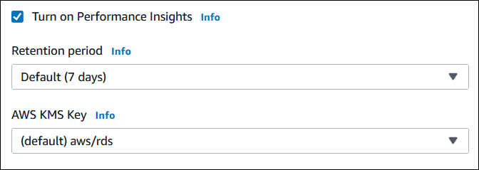 Ativar o Performance Insights durante a criação da do cluster de banco de dados com o console