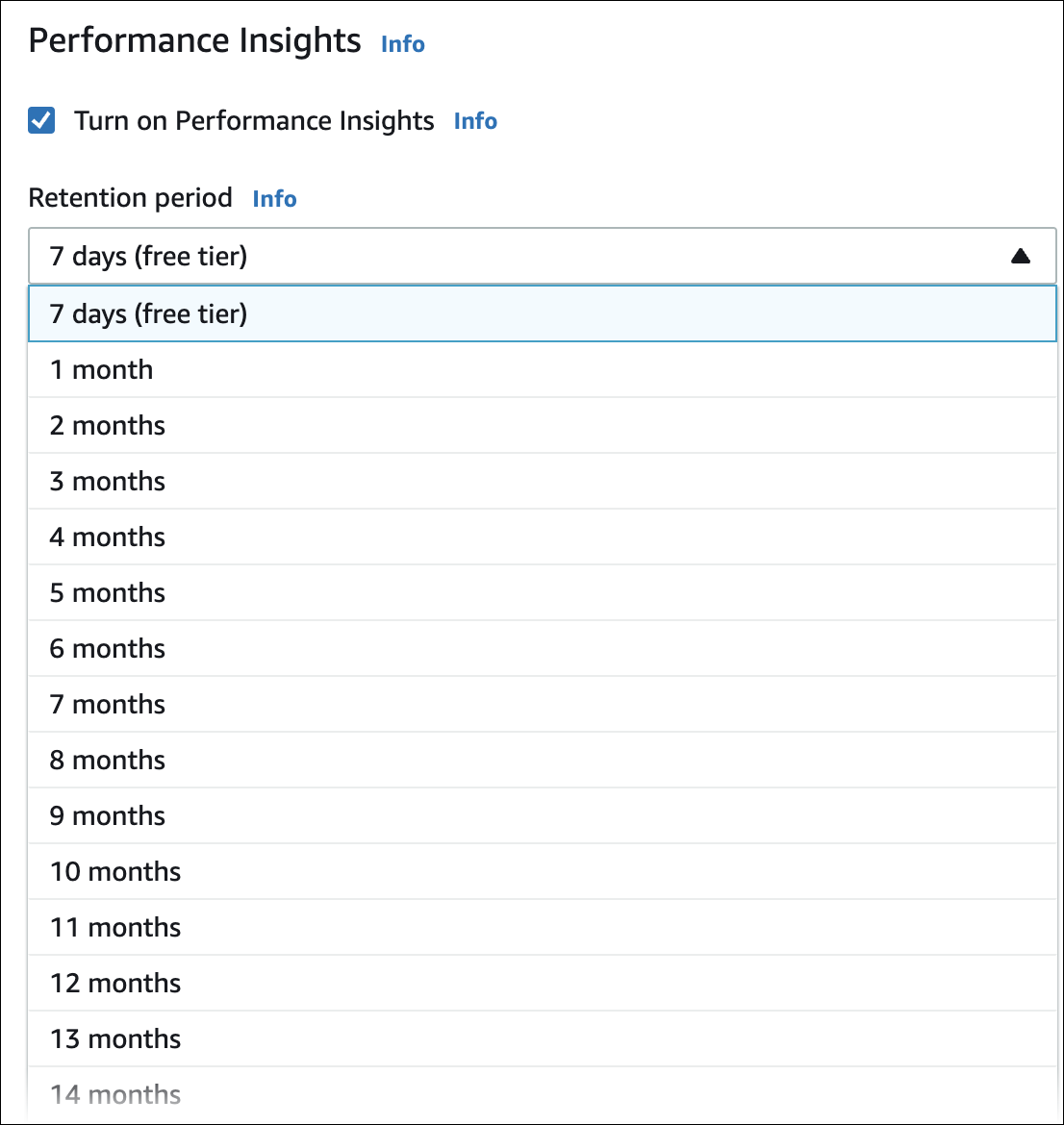 
			Escolha um período de retenção para seus dados do Performance Insights.
		