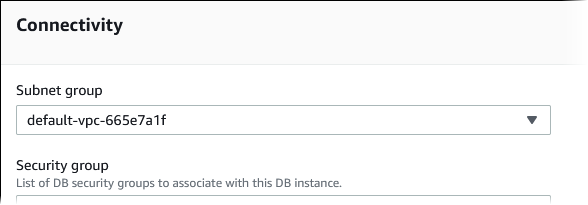 Modificar a seção do grupo de sub-redes do painel de instância de banco de dados