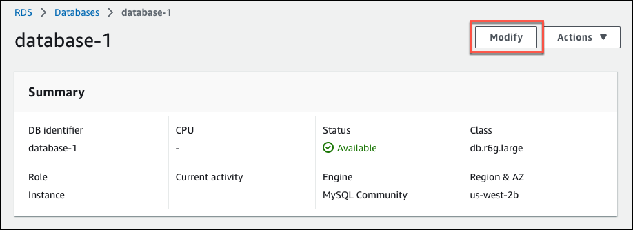 
                                            Modificar instância de banco de dados ou cluster de banco de dados multi-AZ
                                        