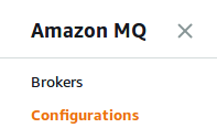 Amazon MQ navigation panel with Brokers and Configurations options. (AI generated)