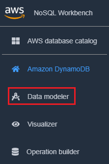 Captura de tela do console mostrando o ícone do Data modeler (Modelador de dados) no DynamoDB.