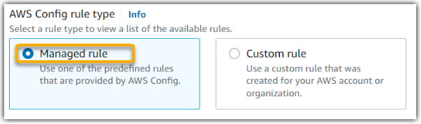 A opção de regra gerenciada selecionada no console do Audit Manager.