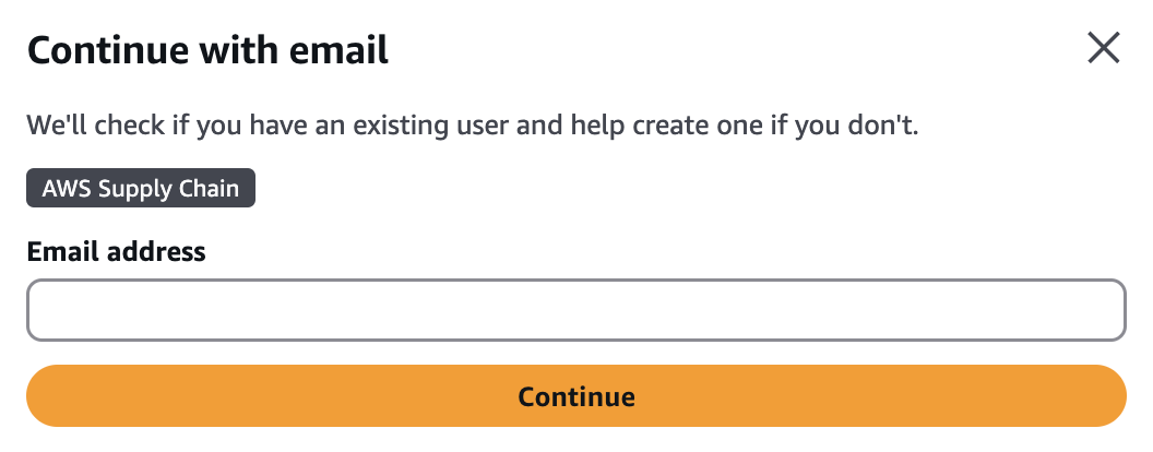 Email address input field for Cadeia de Suprimentos AWS user creation or login.