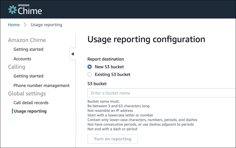 Configure o bucket do Amazon S3 e ative os relatórios de uso semanais