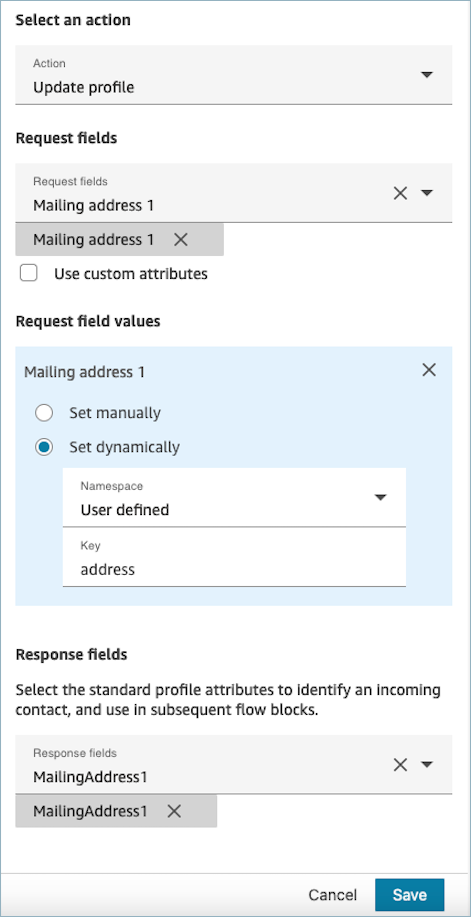 A página de propriedades do UpdateProfiles bloco Perfis de clientes.