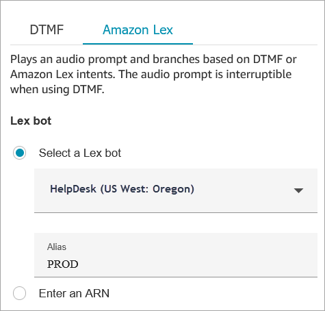 
                                        A página de propriedades do bloco Obter informações do cliente, a guia Amazon Lex. 
                                    