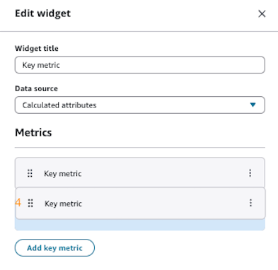 Outro exemplo de edição de widget de métrica chave personalizada.