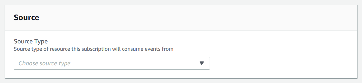 A seção Fonte para selecionar um tipo de fonte para receber notificações de eventos.