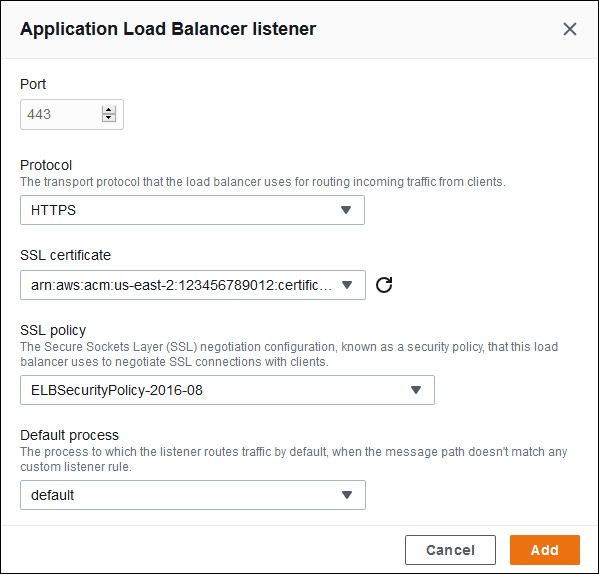 Configuração do Application Load Balancer: adicionar um listener seguro