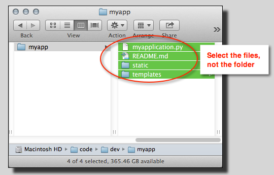 Arquivos selecionados no Mac OS X Finder