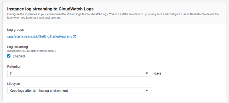 
        Configurações do CloudWatch Logs
      