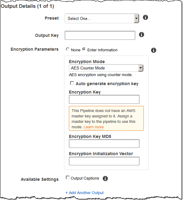 Captura de tela de Outputs Encryption.