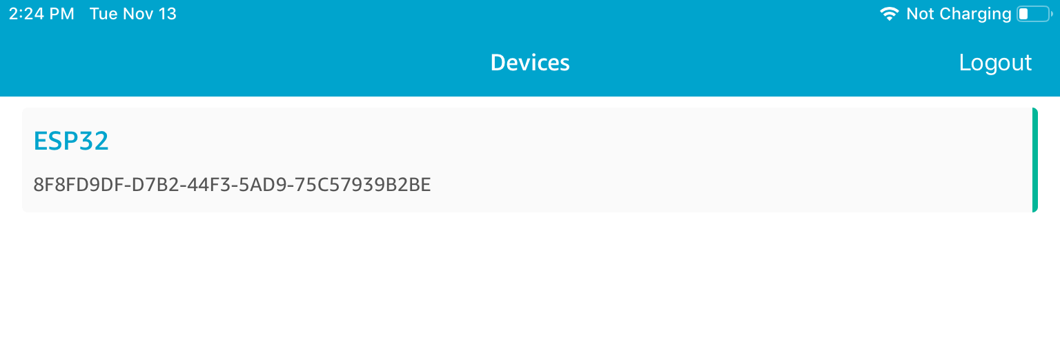 Device list showing ESP32 microcontroller with its unique identifier.