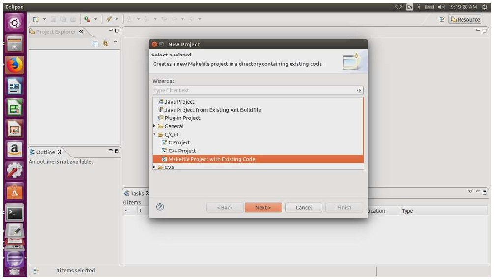 Eclipse IDE new project wizard showing options for creating different project types.