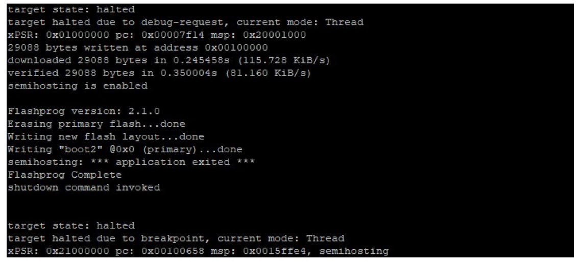 Console output showing Flashprog firmware update process with download, verification, and completion steps.