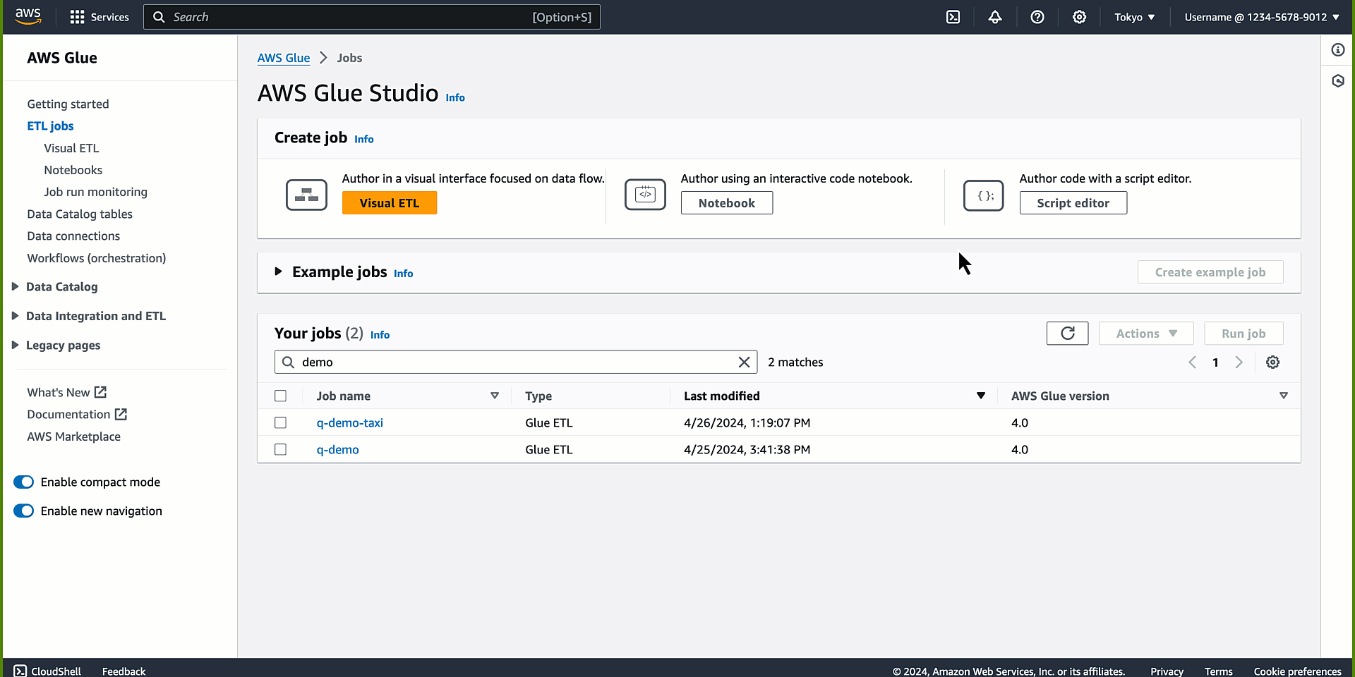Um exemplo de uso da integração de dados do Amazon Q no AWS Glue.