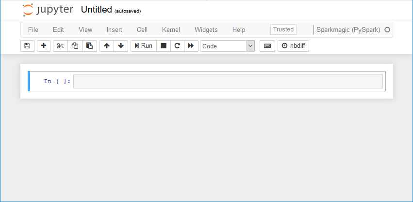A página jupyter tem uma barra de menus, barra de ferramentas e um campo de texto amplo no qual você pode inserir instruções.